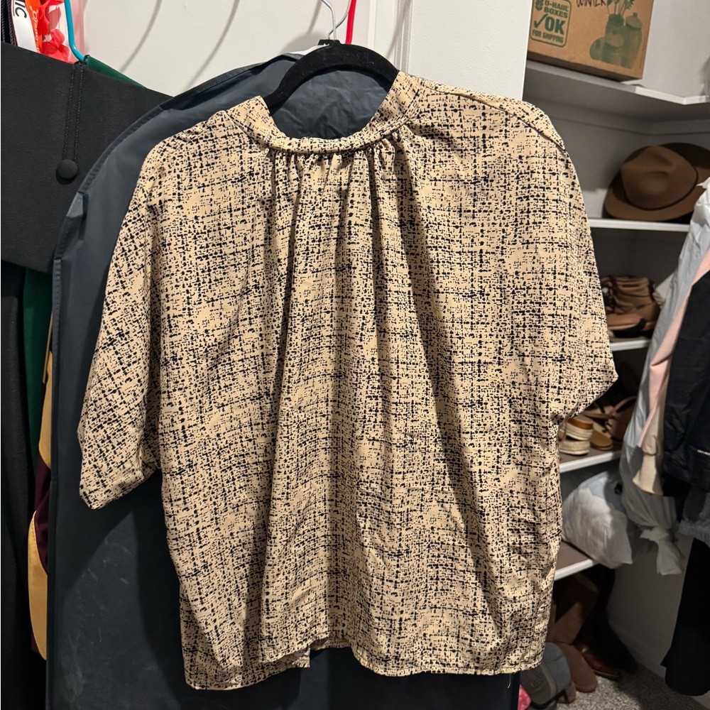 Beige and Black Patterned Blouse